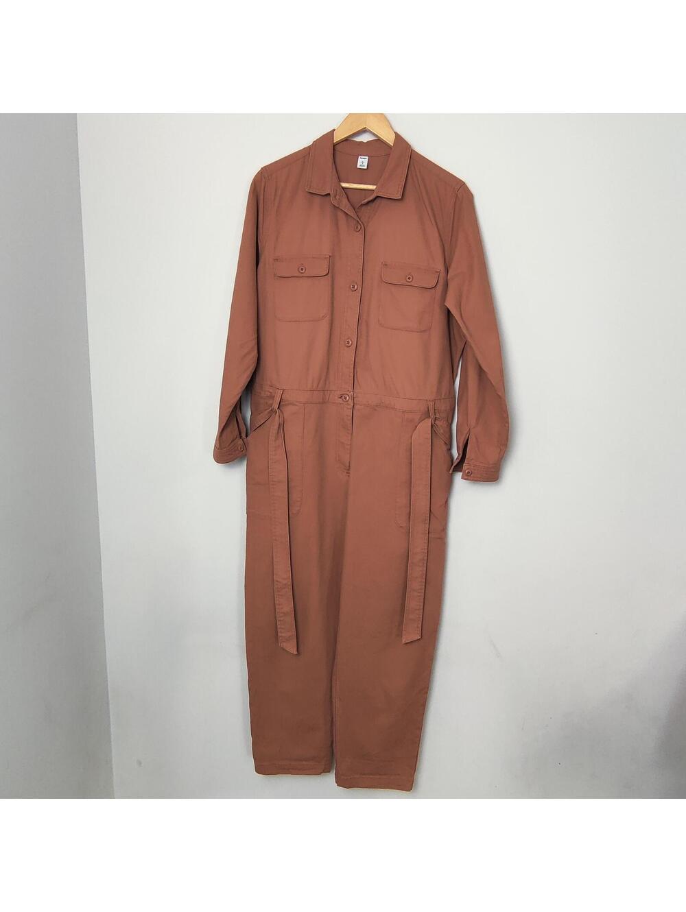 Old Navy Utility Jumpsuit Womens Large Brown Cotton Stretch Belted Coverall